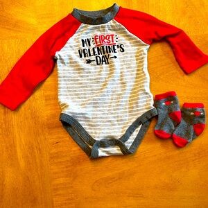 9 month First Valentines 💌 Day onesie and matching socks